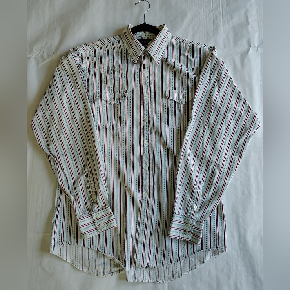 WRANGLER GOLD 16.5x35 Mens Vintage Button Western Dress Shirt Striped Rodeo